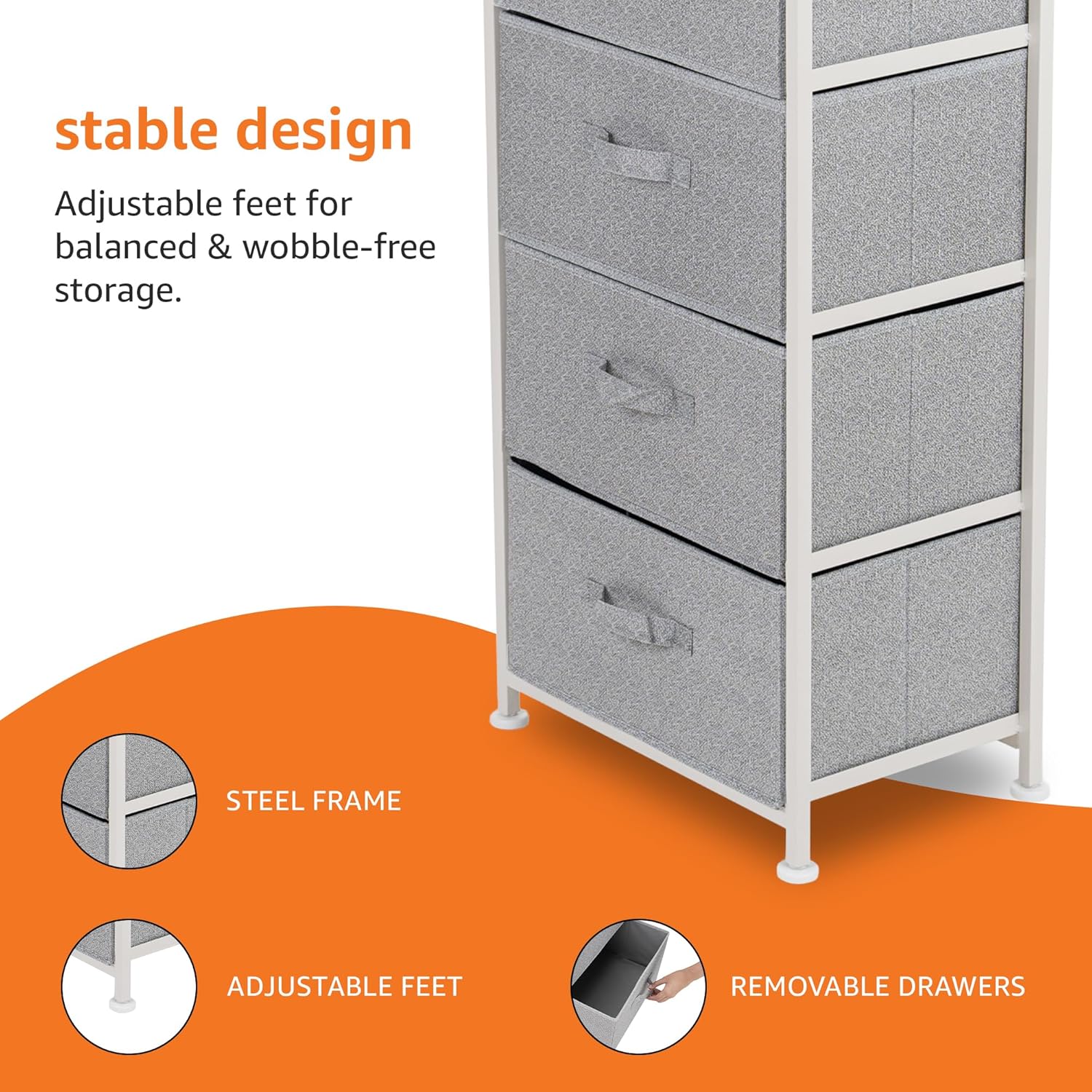 Amazon Basics Fabric 4-Drawer Storage Organizer Unit for Closet, White