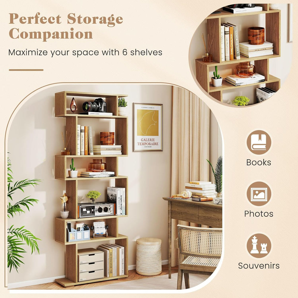 GIANTEX 6-Tier Geometric Bookshelves Set of 2, S-Shaped Bookcase with 2 Anti-...