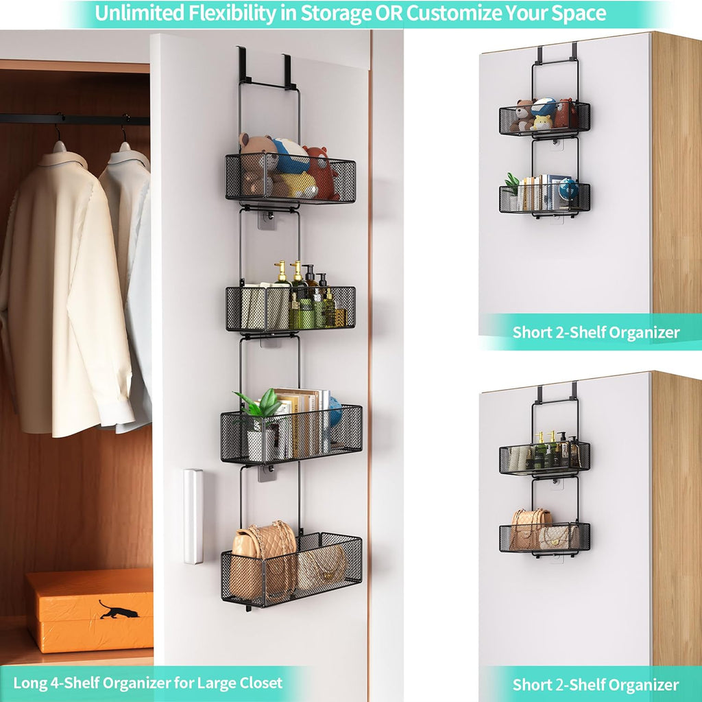 HapiRm Over Door Organizer Storage - Separable Door Organizer Hanging with 4 Metal Large Capacity Baskets for Bathroom Bedroom Kitchen Pantry Closet (Black)
