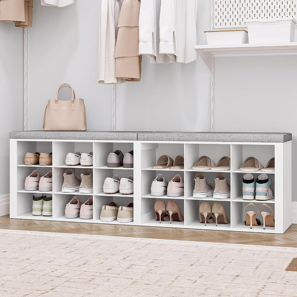 Hzuaneri Shoe Storage Bench with Cushion, Entryway Storage Bench with 18 Cubb...