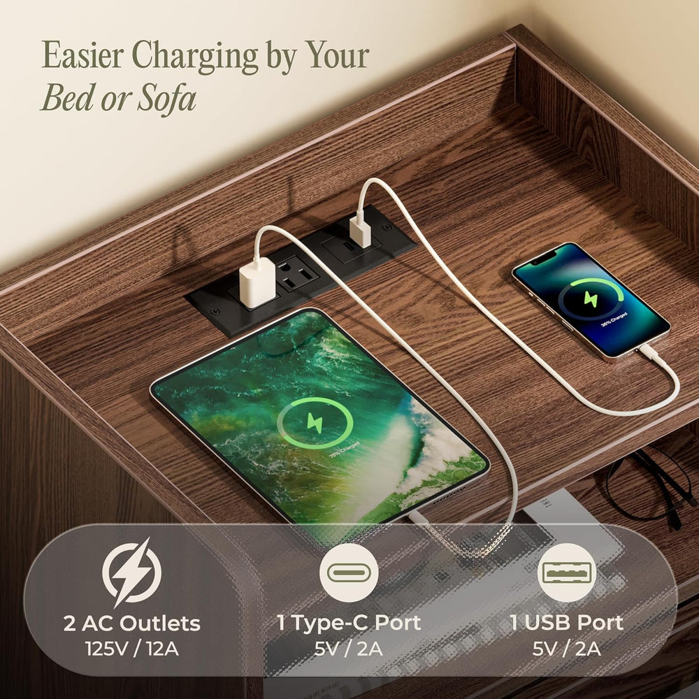 Huuger Nightstand Set of 2 with Charging Station, USB-C Port, End Tables