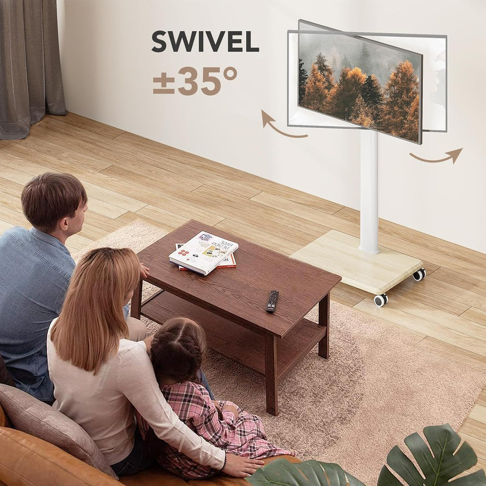 AX WABER Mobile TV Stand for 27 to 65 Inch TVs,Portable Rolling TV Cart on Wh...