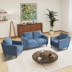 Kingfun Living Room Furniture Sets, 2 Armchair and Loveseat, Mid Century Modern Sofa Set, Chenille Couch with Solid Wood Frame for Living Room & Bedroom, Light Blue