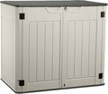 EHHLY Horizontal Resin Storage Shed, 47 Cuft Garden Tool Sheds & Outdoor Storage, Outdoor Plastic Storage Cabinet Waterproof, 4.5 x 2.8 ft Backyard Outside Lawn Mower Storage Shed, Vanilla