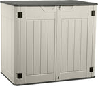 EHHLY Horizontal Resin Storage Shed, 47 Cuft Garden Tool Sheds & Outdoor Storage, Outdoor Plastic Storage Cabinet Waterproof, 4.5 x 2.8 ft Backyard Outside Lawn Mower Storage Shed, Vanilla