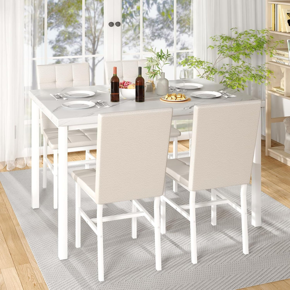 Hooseng Dining Room Table Set 5 Piece Dining Table Set Marble Dining Table 4 ...