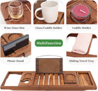 VaeFae Premium Teak Bathtub Tray, Expandable Wooden Bath Tray for Tub, Luxury Bathtub & Bathroom Accessories, Great House Warming, Anniversary & Wedding and Birthday Gifts (Free Teak Body Brush)