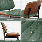 Dining Chairs Set of 6, Dining Room and Kitchen Chairs, Mid Century Modern Accent Chair, Upholstered PU Leather Chairs for Vanity with Walnut Bentwood and Metal Legs, Green
