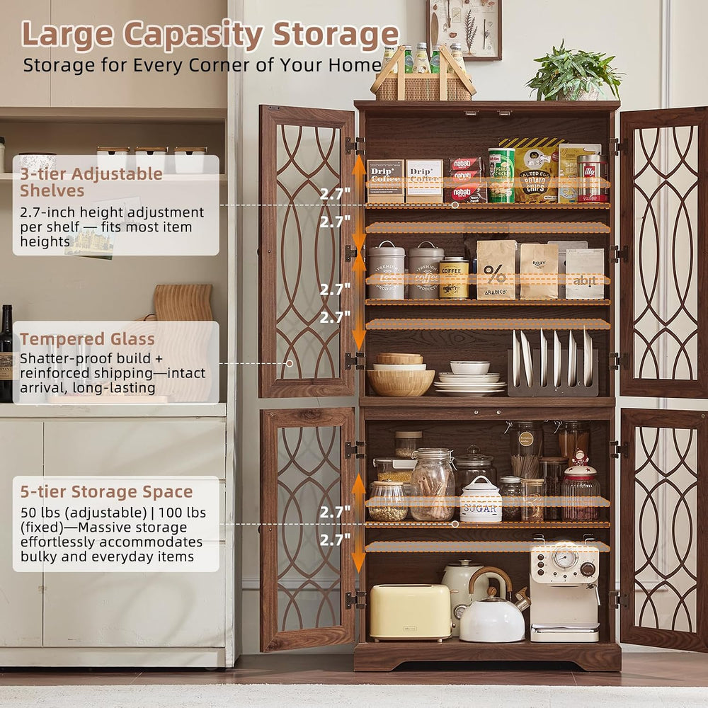 Joaxswe 67" Tall Bookshelf, Rustic Book Shelf with Glass Doors, 5-Tier W...