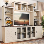 Wall Unit Entertainment Center with Charging Station and USB Charging for TVs, TV Stand with Large Storage Cabinet, Modern TV Stand Media Console with Cabinets (Beige/T)