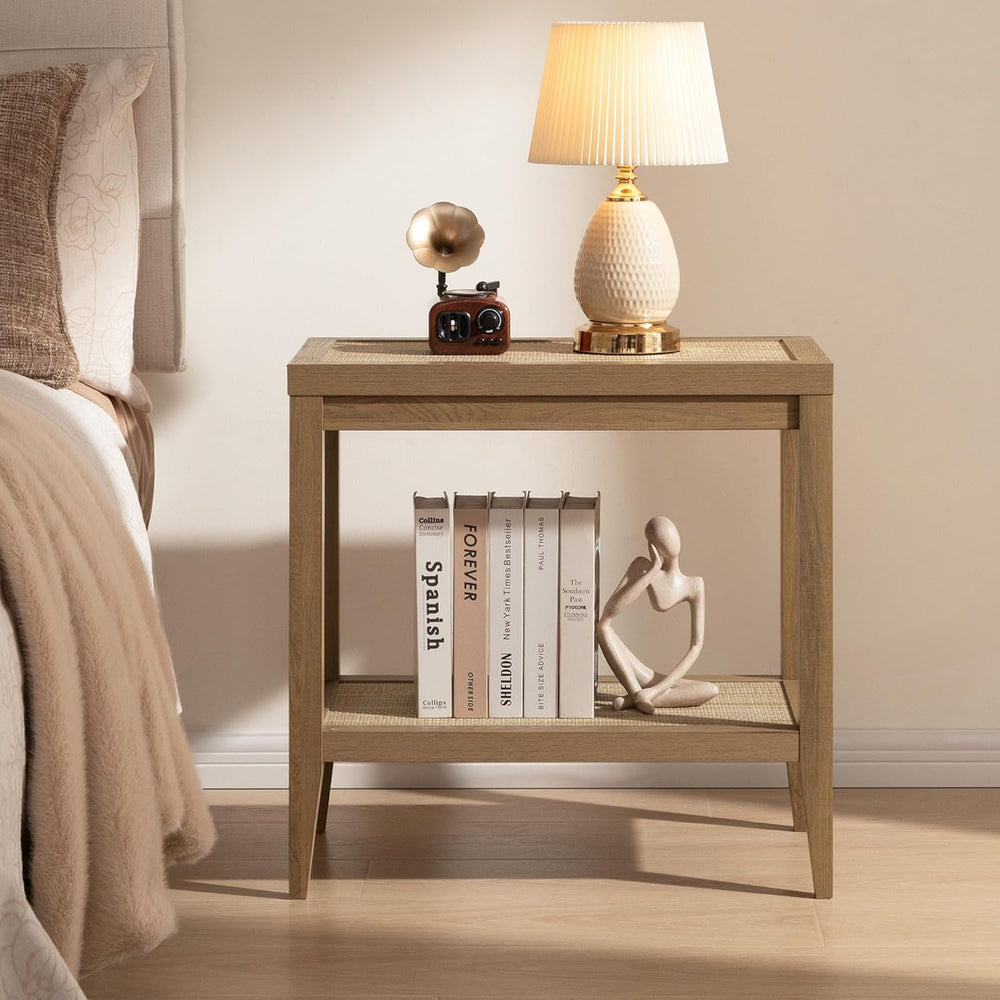 SICOTAS Rattan Living Room Side Table, 2 Pieces End Table with Storage