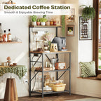 Huuger 4-Tier Bakers Rack with Reversible Power Outlet, 23.6 Inch Microwave Stand, Kitchen Coffee Bar, with Top Shelf, 6 S Hooks, Rustic Brown