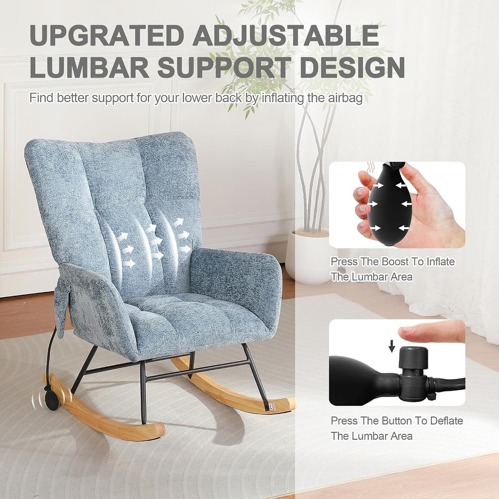 Rocking Chair Nursery, Comfy Modern Nursery Rocking Reading Chair Indoor, Cozy Upholstered Glider Rocker Chairs for Living Room Bedroom Offices, Sillas Mecedoras(Chenille, Blue)