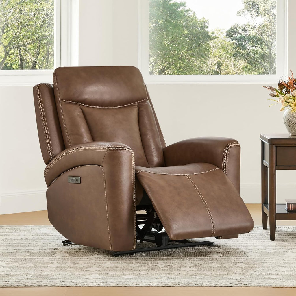CHITA Genuine Leather Super Zero Gravity Power Recliner Chair, Cafe Brown | Adjustable Power Headrest, USB & Type-C Ports for Living Room & Home Theater