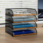 Natwind 4-Tier Stackable Paper Tray, Metal Mesh Desktop Organizer, Paper Sorter, Letter Trays,File Document Storage Rack for for Home, Office, School (Retro)