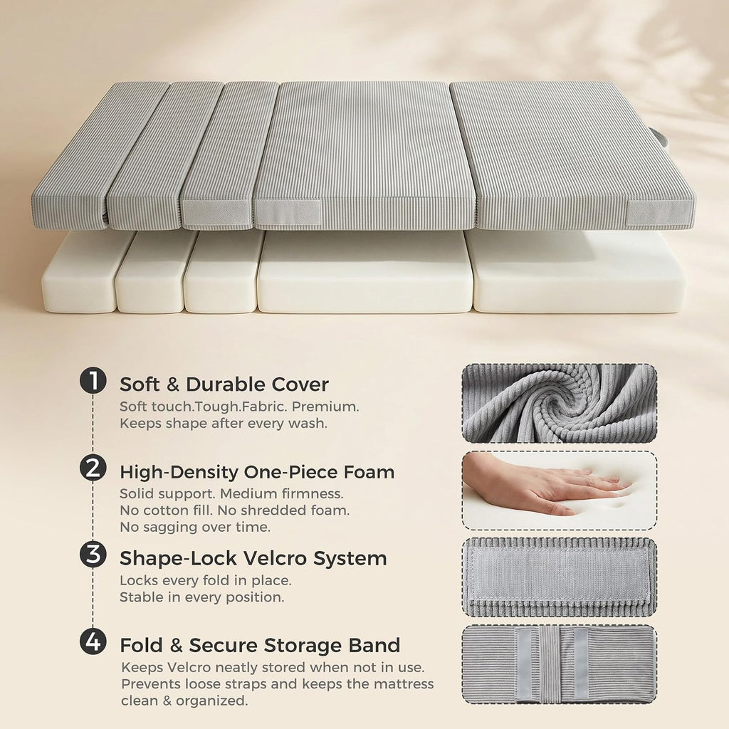 Tri-Fold Futon Mattress,Foldable Japanese Floor Sleep Mattress,High-Density Foam Tatami Bed Mat with Corduroy Cover,Nap Pad & Floor Lounger for Dormitory & Small Space(Charcoal Gray,63x26)