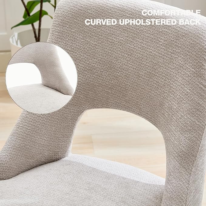 UVV Wooden Dining Chairs Set of 6, Mid Century Modern Upholstered Dining Room Chair Kitchen Chairs, Chenille Dinner Chair with Solid Wood Legs for Kitchen Dining Room, Light Grey