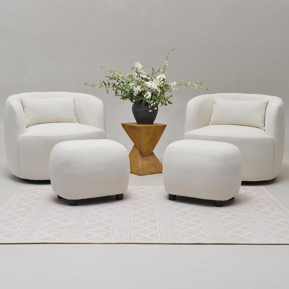 KINWELL Round Boucle Upholstered Ottoman Chair Padded Seat Footstool, Beige |...