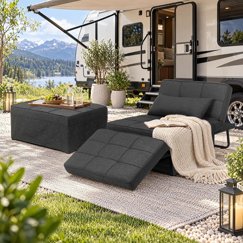 Ottoman Chair Sofa Bed, 4 in 1 Sleeper Ottoman Chair, Black Grey