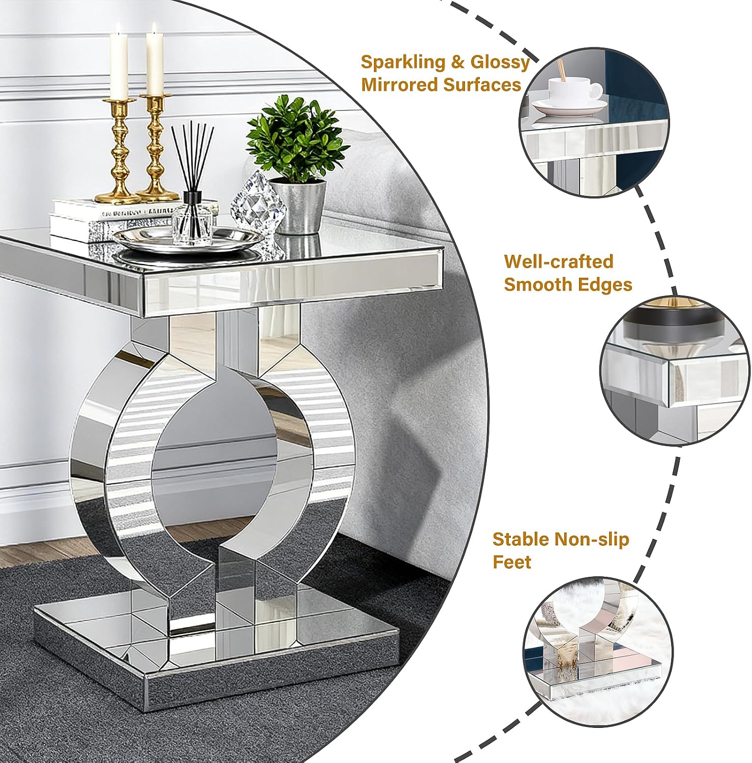 Mirrored End Table, Silver Side Accent Table, Small Mirrored Coffee Table for Living Room, Bedroom, 16"x12"x23"