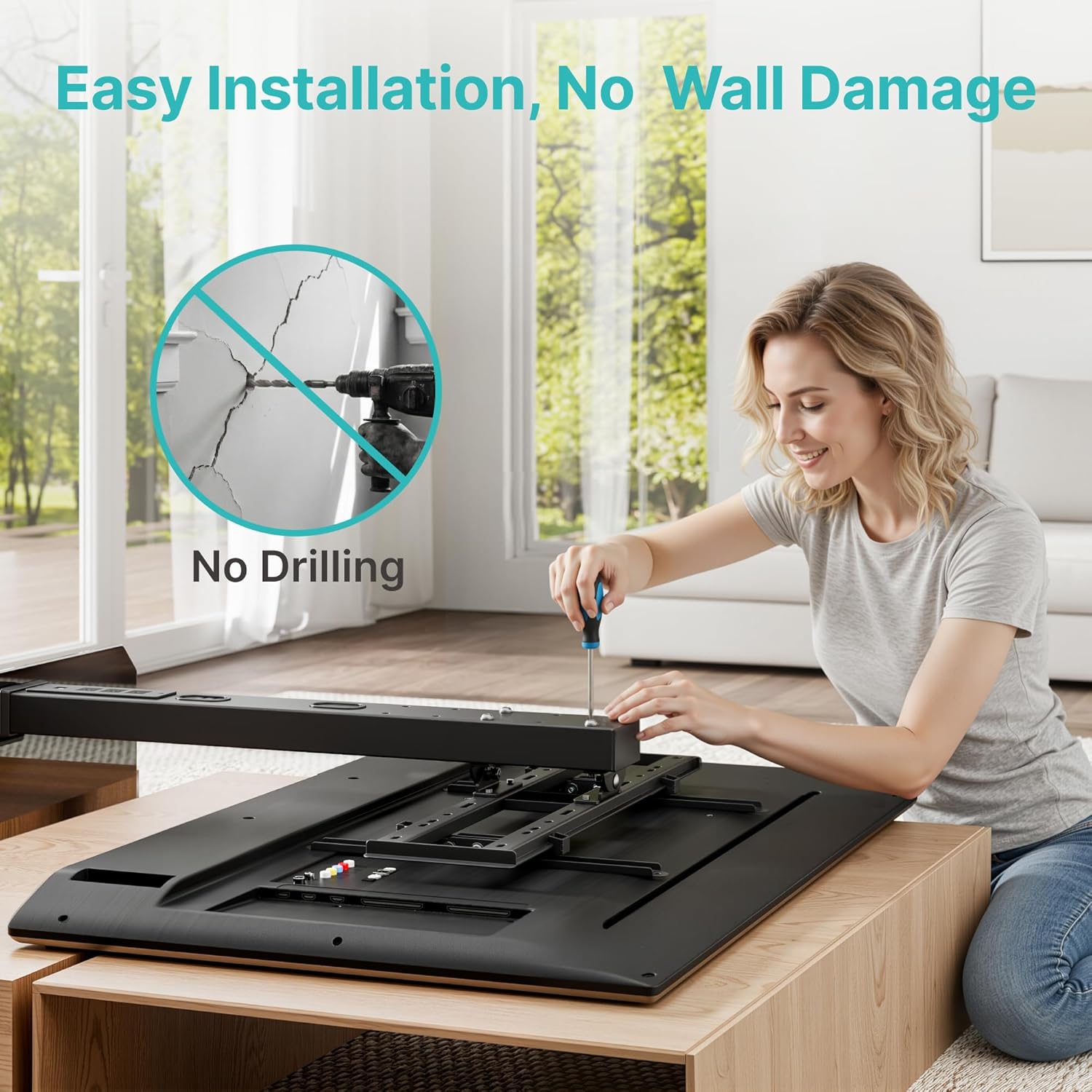 Pegzone Universal TV Stand Swivel with Power Outlet for 43-90'' TVs, Holds 154 lbs, Height Adjustable Large Table Top TV Stand, VESA MAX 600x400mm