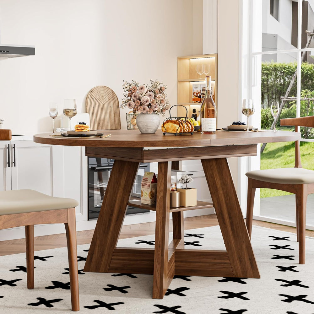 43.3in-59in Extendable Dining Table for 4-6, Round Kitchen Dining Room Table ...