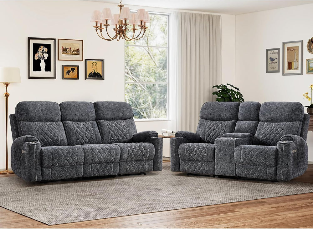 HAOMARKETS 2-Piece Power Recliner Sofa Set with Charging Port, Include 2-Seat...