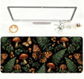 Vintage Butterfly Mushroom Mouse Pad – Large Extended Desk Mat 35.43 x 15.75 in – Dark Forest Aesthetic with Ferns & Fungi, Waterproof Surface, Non-Slip Rubber Base, Keyboard & Mouse Pad