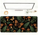 Vintage Butterfly Mushroom Mouse Pad – Large Extended Desk Mat 35.43 x 15.75 in – Dark Forest Aesthetic with Ferns & Fungi, Waterproof Surface, Non-Slip Rubber Base, Keyboard & Mouse Pad