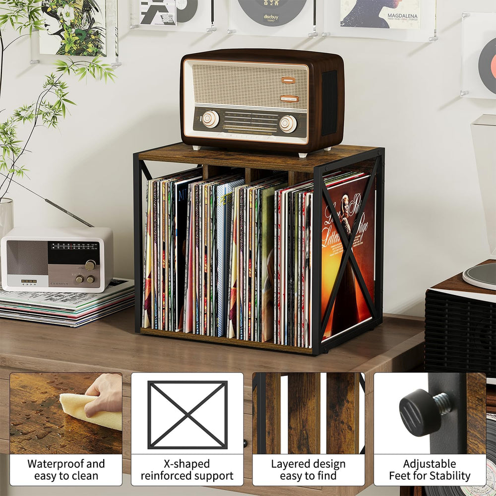 Vinyl Record Storage,Vinyl Record Holder Up to 80-100 Albums,4-Compartment Re...