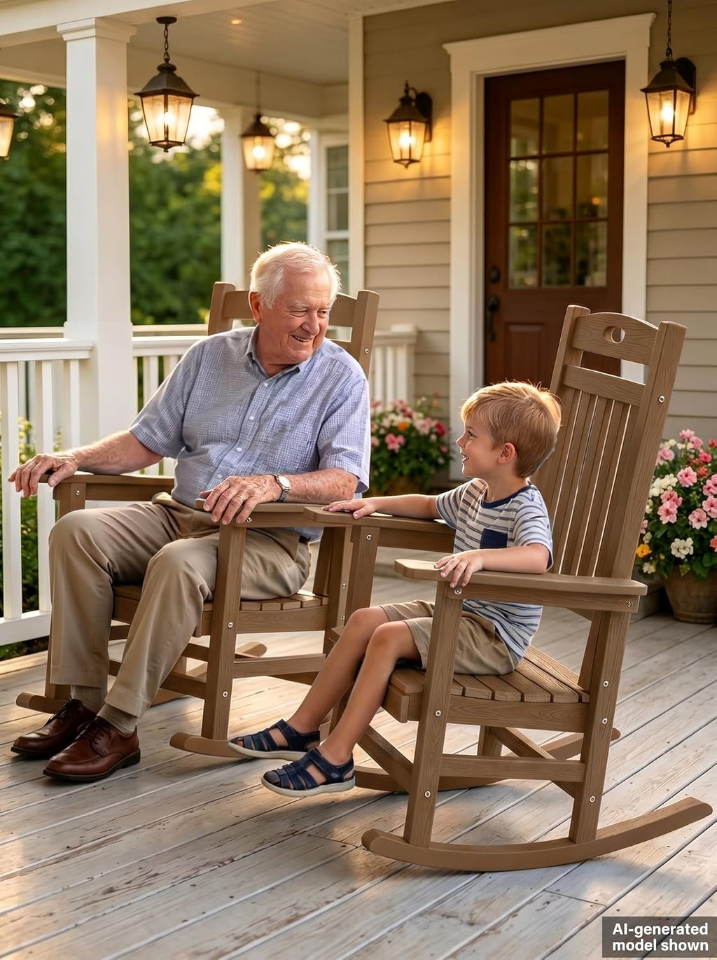 YEFU Outdoor Rocking Chairs Set of 2, HIPS Rocking Chair, Teak | Weather Resistant,Porch Rocker for Adult, Poly Patio Rocker, Like Real Wood, Durable&Sturdy,Easy Assembly, Heavy Duty 350 lbs