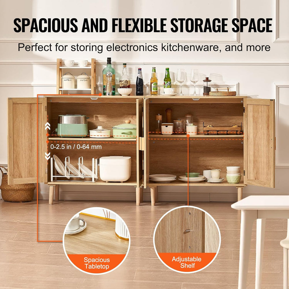 VEVOR Rattan Buffet Cabinet with Storage, 4 Magnetic Doors and Adjustable She...