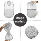 Collapsible Pop Up Laundry Hamper, Extra Large Mesh Foldable Laundry Basket, 28" x 16" x 16", 2 Pack (Black + Grey)