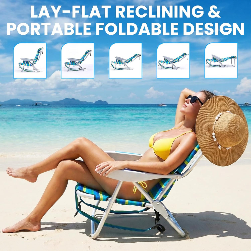 Portable Beach Chair for Adults, Outdoor Lightweight Camping Chair Lay Flat F...