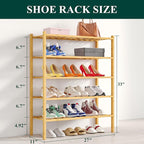Smiry Shoe Rack, 5 Tier Bamboo Shoe Organizer, Stackable Free Standing Wooden Shoe Storage Shelf for Closet, Entryway, Front Door Entrance, Natural Bamboo