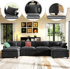 146" Cloud Couch Sectional, U Shaped Modular Sectional Sofa, 4-Seat Deep Seat Couch with 6 Removable Washable Pillows and 2 Ottoman for Living Room, Bedroom, Apartment, Black