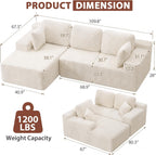 Homall 110" Boneless Sectional Couch, Modular Sectional Sofa L-Shape Couch with Deep Seat, Cloud Comfy Boneless Couch for Living Room, No Assembly Required (Corduroy, Beige)