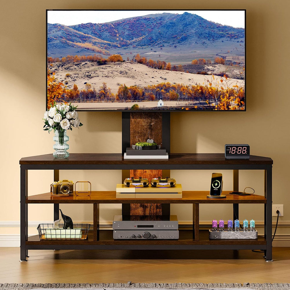 DWVO Corner TV Stand with Mount & LED, Height Adjustable, Rustic Brown | ...