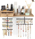 VINAEMO Jewelry Organizer Hanging Wall Mounted Jewelry Holder with Rustic Wood Drawer & Large Capacity Storage Shelf Rack Display for Earrings Rings Necklaces Bracelet