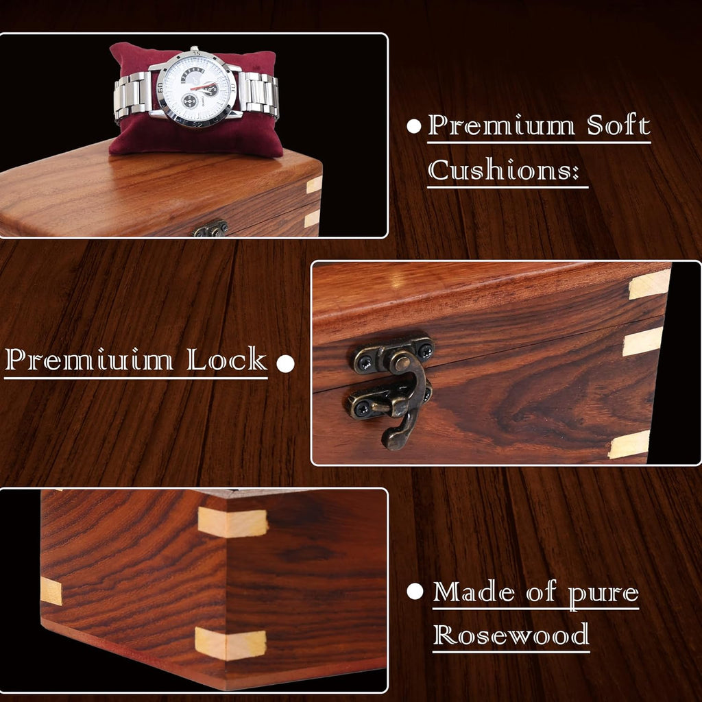 Wooden Watch Box for Men & Women, Watch Organizer & Display Case, Premium Long-Lasting Watch Holder, Elegant Gift for Watch Collectors (Wood Top, 3 Slots)