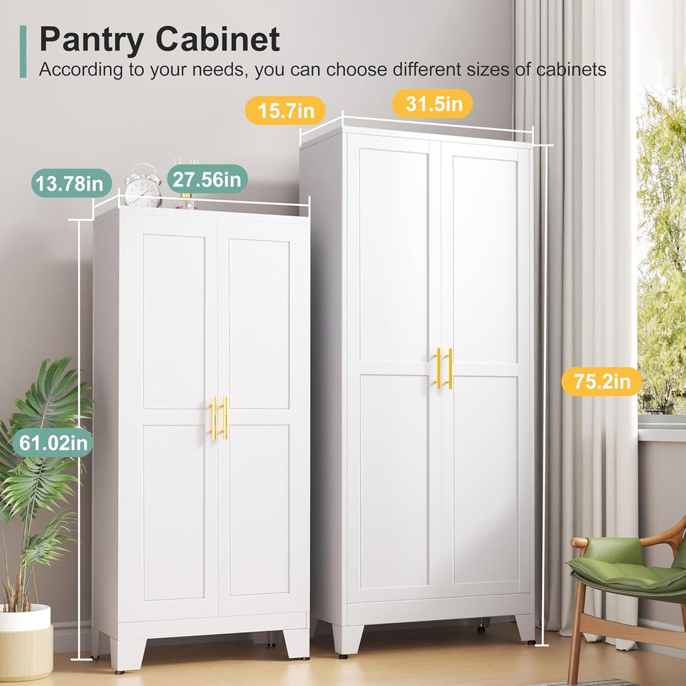 Winiowa Metal Pantry Cabinet with 2 Doors and Adjustable Shelves - 61" K...