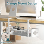 Under Desk Cable Management Tray No Drill, 13.38'' Metal Tray with Clamp for Wire Management, Litwaro Cord Organizer Home Office Damage to Standing Desk, White