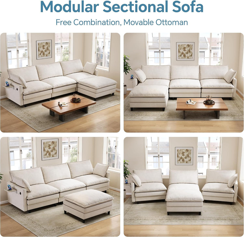 102'' L-Shaped Cloud Couch Sectional Sofa for Living Room, Beige | US...