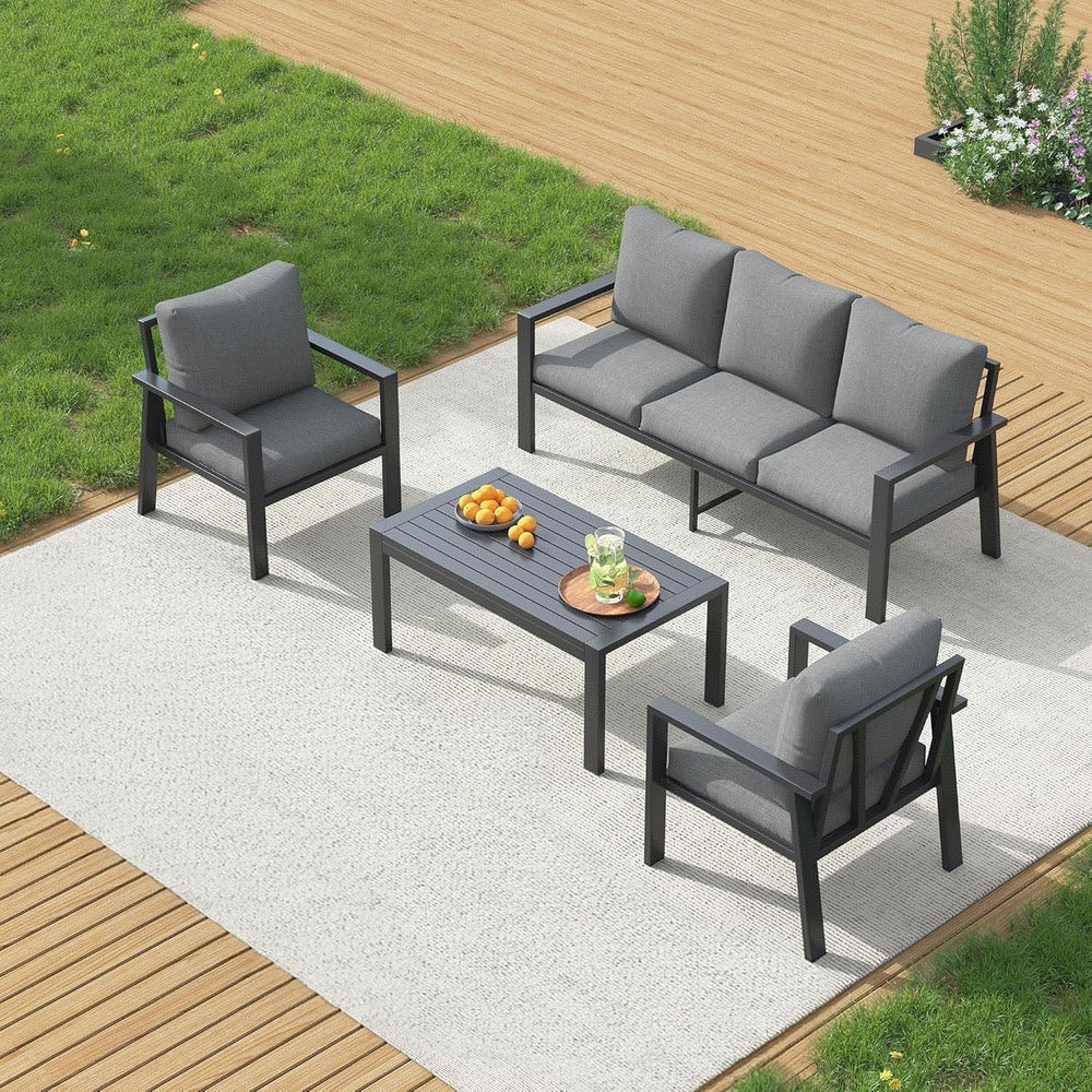UDPATIO Aluminum Patio Furniture Set Outdoor, Sectional Metal 4 Pieces Conver...