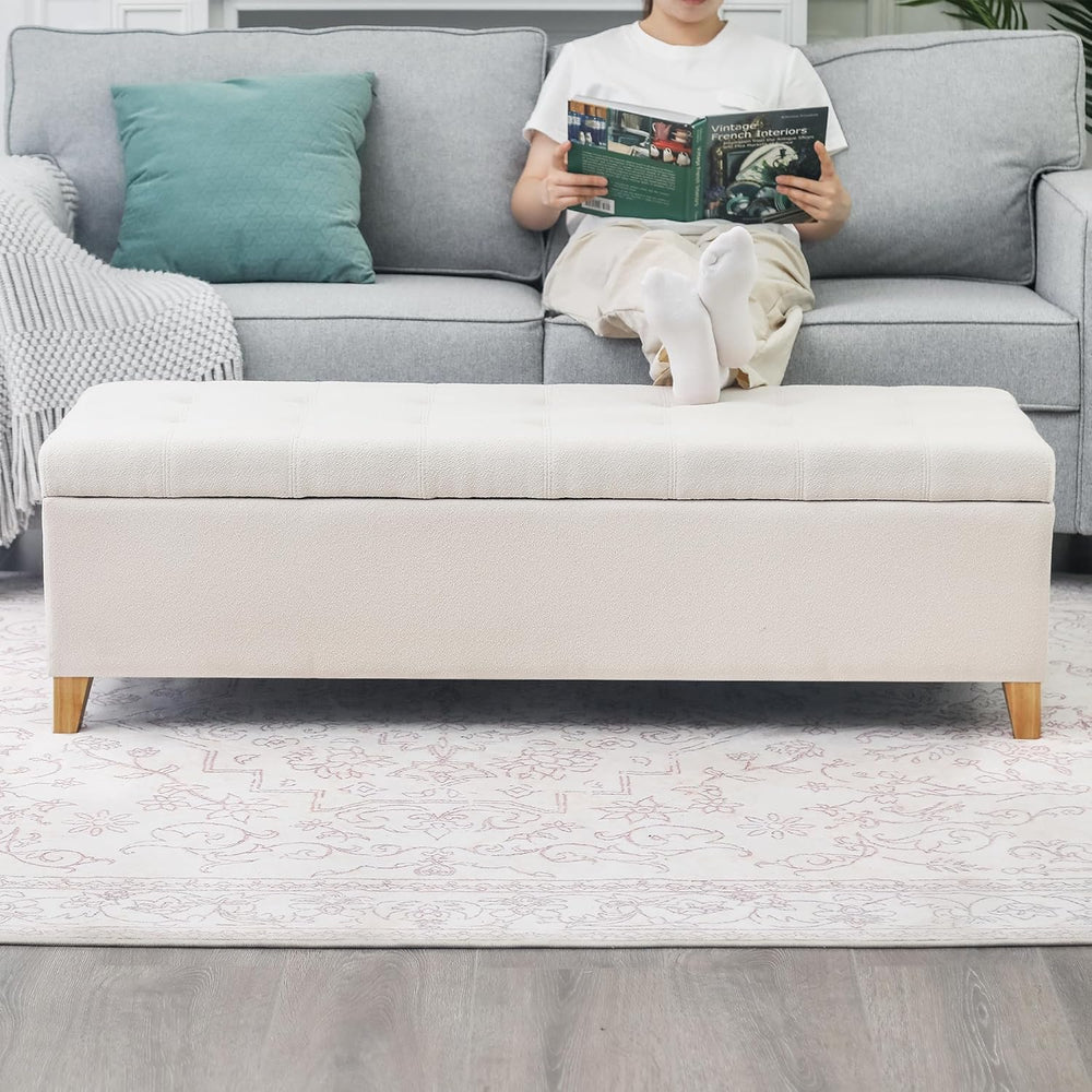 Asense Storage Ottoman Bench with Hinged Lid, Ottoman with Storage Footstool ...