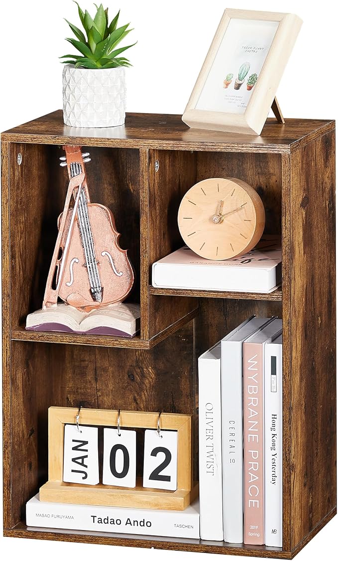 VECELO Small Bookshelf, 3 Cube Shelf, Fits Tallest Hardcovers, Horizontal Ava...