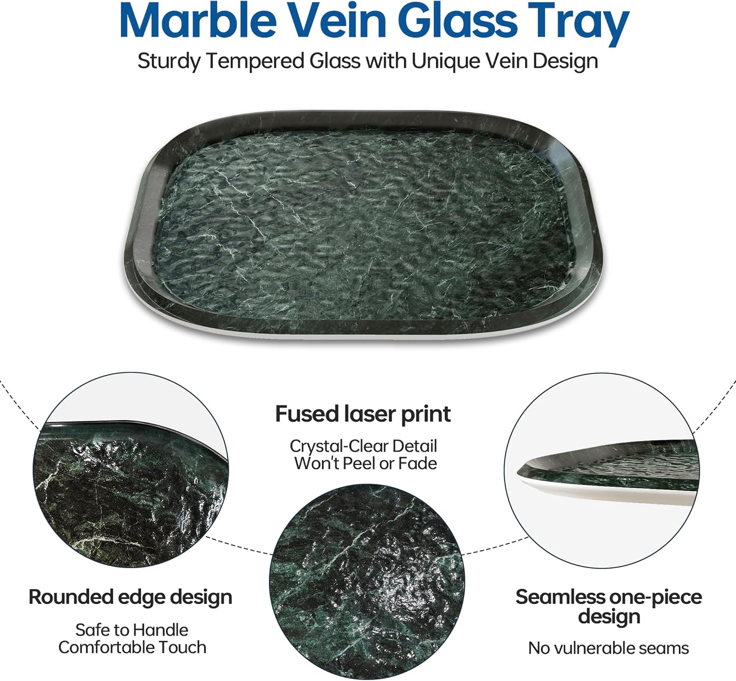 Vanity Decorative Tray, 12" x 12" Green Marble Pattern Perfume Tray, Bathroom Tray Countertop Organizer for Soap Towel, Jewelry, Candle