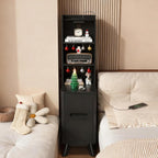 Tall Nightstand with Charging Station, Narrow Side Table with Bookshelf, 47" Tall Free Standing Wooden Night Stand with 2 Drawers and 4 Open-Shelves, Modern End Bedside Table for Bedroom, Black