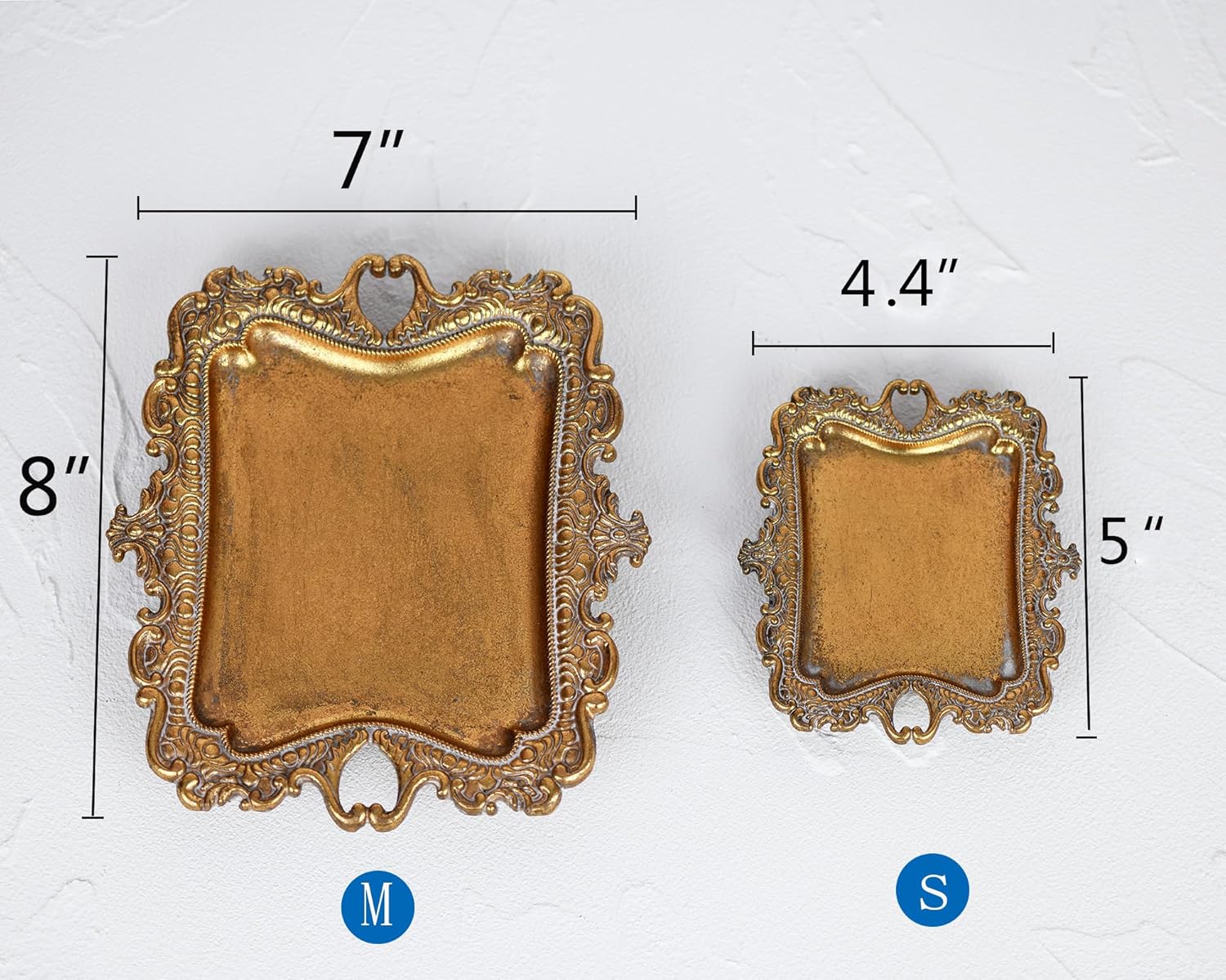 Funly mee Small Antique Trinket Dish Vintage Gold Metal Jewelry Tray, Ring Holder-5.3 x 3.5 x 1.2 inches