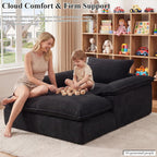 67" Chaise Lounge Chair Indoor, Oversized Boneless Chaise Lounge | Deep Seat Reading Chair | Large Dual-Layer Cushion | Wide Armrests | Corduroy Boneless Couches for Living Room Bedroom, Black